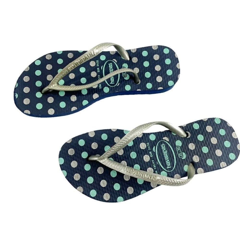 Havaianas Blue Polka Dot Flip‎ Flops Girls Sz 13c Casual Summer